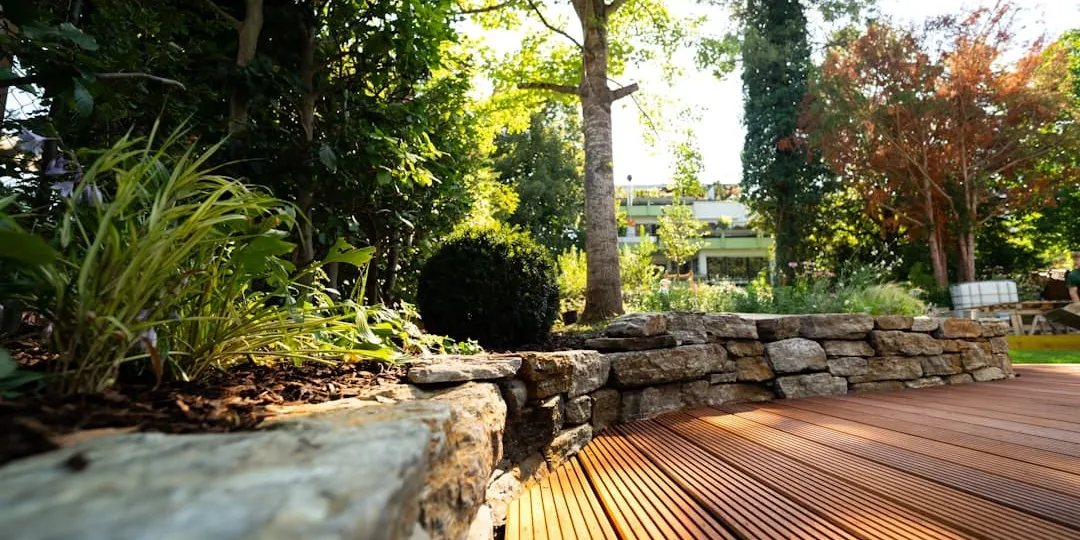 Landscape retaining wall with terraced garden