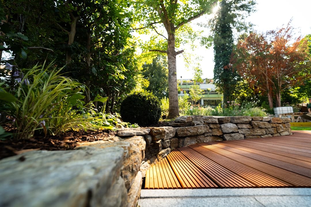 Landscape retaining wall with terraced garden