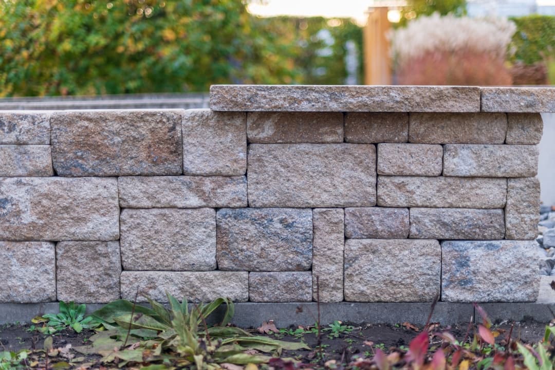 Retaining wall installation in progress